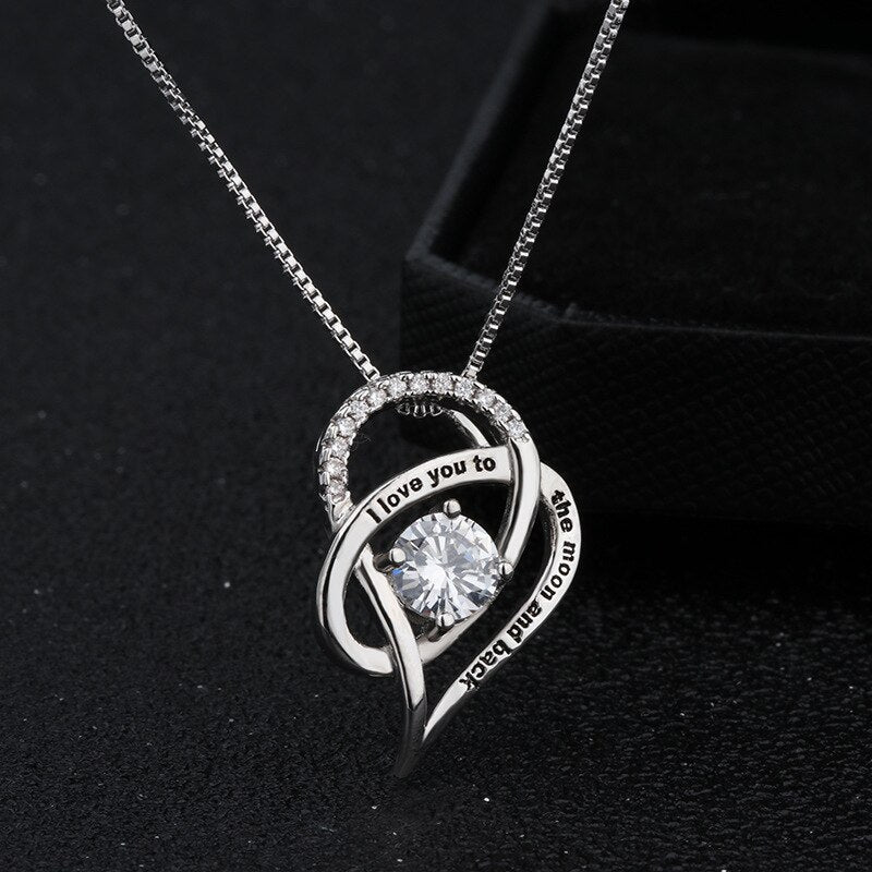 I Love You To The Moon and Back Heart Pendant Necklace