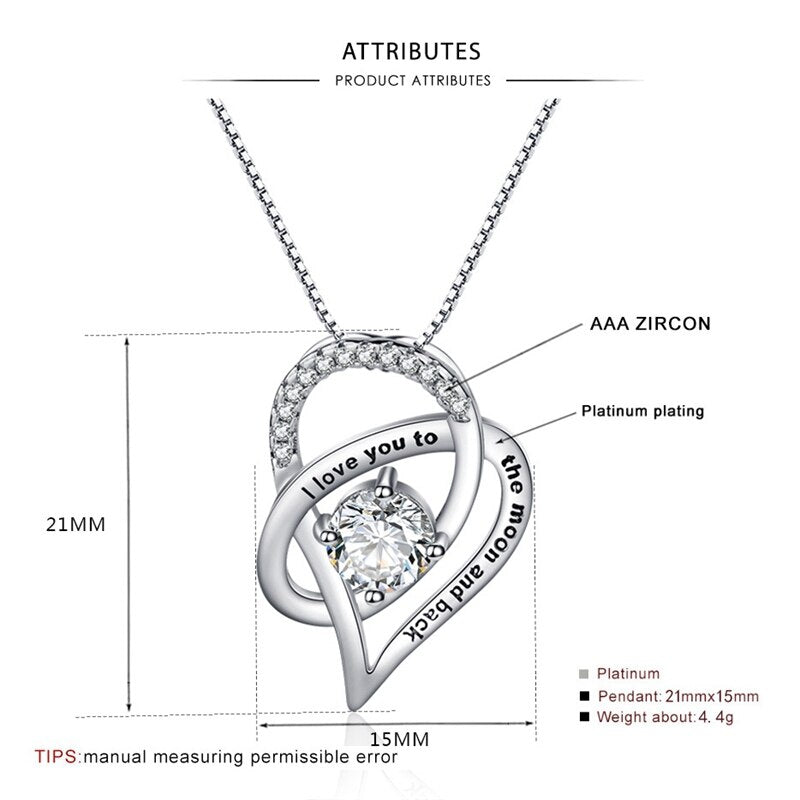 I Love You To The Moon and Back Heart Pendant Necklace