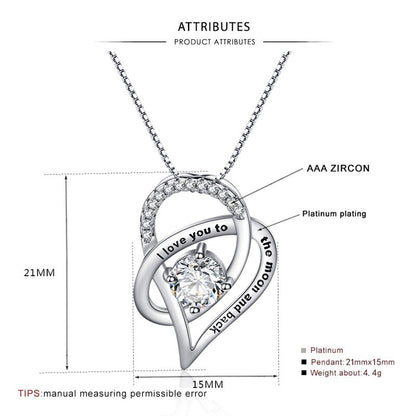 I Love You To The Moon and Back Heart Pendant Necklace